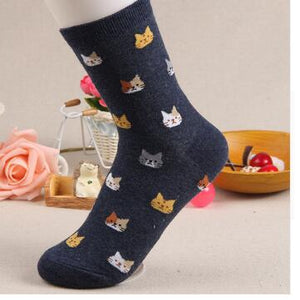 Jeseca 2019 Autumn Women Socks Cartoon Animal Cute Cat Sock for Girls Winter Thick Warm Cotton Sock for Ladies Christmas Gifts