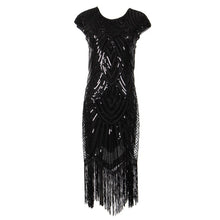 Load image into Gallery viewer, Womens 1920s Vintage Flapper Great Gatsby Party Dress V-Neck Sleeve Sequin Fringe Midi Dresses Summer Art Deco Embellished