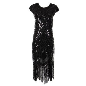 Womens 1920s Vintage Flapper Great Gatsby Party Dress V-Neck Sleeve Sequin Fringe Midi Dresses Summer Art Deco Embellished