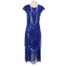 Load image into Gallery viewer, Womens 1920s Vintage Flapper Great Gatsby Party Dress V-Neck Sleeve Sequin Fringe Midi Dresses Summer Art Deco Embellished