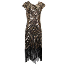 Load image into Gallery viewer, Womens 1920s Vintage Flapper Great Gatsby Party Dress V-Neck Sleeve Sequin Fringe Midi Dresses Summer Art Deco Embellished