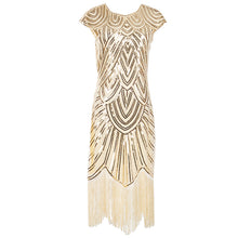 Load image into Gallery viewer, Womens 1920s Vintage Flapper Great Gatsby Party Dress V-Neck Sleeve Sequin Fringe Midi Dresses Summer Art Deco Embellished