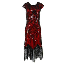 Load image into Gallery viewer, Womens 1920s Vintage Flapper Great Gatsby Party Dress V-Neck Sleeve Sequin Fringe Midi Dresses Summer Art Deco Embellished