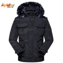 Load image into Gallery viewer, Men's Winter Jacket Long Fur Collar Hooded Down Parka for Men Thick Warm Army Military Tactical Windproof Outerwear Sports Coats