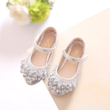 Load image into Gallery viewer, Heart Rhinestone Girls Princess Shoes Gold Pink Sliver Leather Girls Kids Shoes for Dance Party Princess Girl Single Shoes