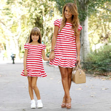 Load image into Gallery viewer, Mother kids Mom and daughter dress striped mother daughter dresses Short sleeve  Girl big sister family look matching clothes