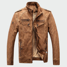 Load image into Gallery viewer, Men's Leather Jackets Winter Warm Faux Fleece Plus Thick Warm Coats Biker Motorcycle Velvet Windproof Outerwear M-3XL ML025