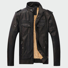Load image into Gallery viewer, Men's Leather Jackets Winter Warm Faux Fleece Plus Thick Warm Coats Biker Motorcycle Velvet Windproof Outerwear M-3XL ML025