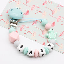 Load image into Gallery viewer, Mini turtle Personalized Silicone Pacifier clip Silicon Chew Beads Baby teething jewelry