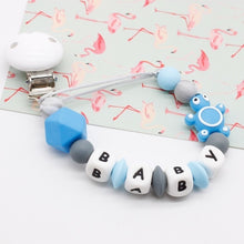Load image into Gallery viewer, Mini turtle Personalized Silicone Pacifier clip Silicon Chew Beads Baby teething jewelry