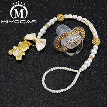 Load image into Gallery viewer, MIYOCAR any name Elegant luxury bling bear pacifier clip  holder pacifier holder with bling gold crown bling pacifier SP016