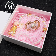 Load image into Gallery viewer, MIYOCAR any name Elegant luxury bling bear pacifier clip  holder pacifier holder with bling gold crown bling pacifier SP016