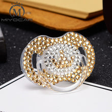 Load image into Gallery viewer, MIYOCAR any name Elegant luxury bling bear pacifier clip  holder pacifier holder with bling gold crown bling pacifier SP016