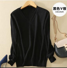 Load image into Gallery viewer, Sweater V-Neck Women Fashion Autumn Cashmere Wool Knit Sweater V-Neck Solid Slim Sexy Pullovers Coat Female Blouse Knit Sweater
