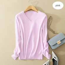 Load image into Gallery viewer, Sweater V-Neck Women Fashion Autumn Cashmere Wool Knit Sweater V-Neck Solid Slim Sexy Pullovers Coat Female Blouse Knit Sweater
