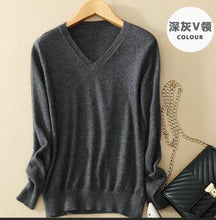Load image into Gallery viewer, Sweater V-Neck Women Fashion Autumn Cashmere Wool Knit Sweater V-Neck Solid Slim Sexy Pullovers Coat Female Blouse Knit Sweater