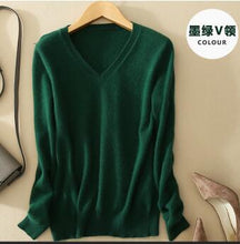 Load image into Gallery viewer, Sweater V-Neck Women Fashion Autumn Cashmere Wool Knit Sweater V-Neck Solid Slim Sexy Pullovers Coat Female Blouse Knit Sweater