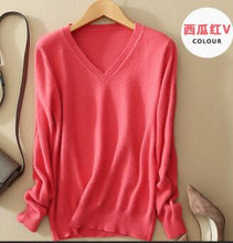 Load image into Gallery viewer, Sweater V-Neck Women Fashion Autumn Cashmere Wool Knit Sweater V-Neck Solid Slim Sexy Pullovers Coat Female Blouse Knit Sweater