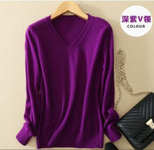 Load image into Gallery viewer, Sweater V-Neck Women Fashion Autumn Cashmere Wool Knit Sweater V-Neck Solid Slim Sexy Pullovers Coat Female Blouse Knit Sweater
