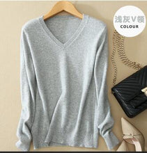Load image into Gallery viewer, Sweater V-Neck Women Fashion Autumn Cashmere Wool Knit Sweater V-Neck Solid Slim Sexy Pullovers Coat Female Blouse Knit Sweater