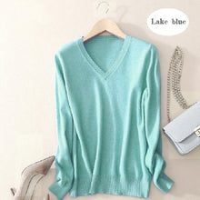 Load image into Gallery viewer, Sweater V-Neck Women Fashion Autumn Cashmere Wool Knit Sweater V-Neck Solid Slim Sexy Pullovers Coat Female Blouse Knit Sweater