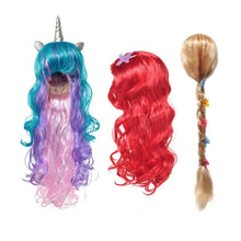 Load image into Gallery viewer, MUABABY Girls Wig Kids Unicorn Photography Props Girl Elsa Anna Aurora Braid Children Ariel Jasmine Moana Rapunzel Ladybug Hair